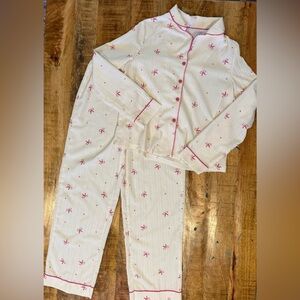 Shein Long Sleeve Bow Print Pajama Set Small